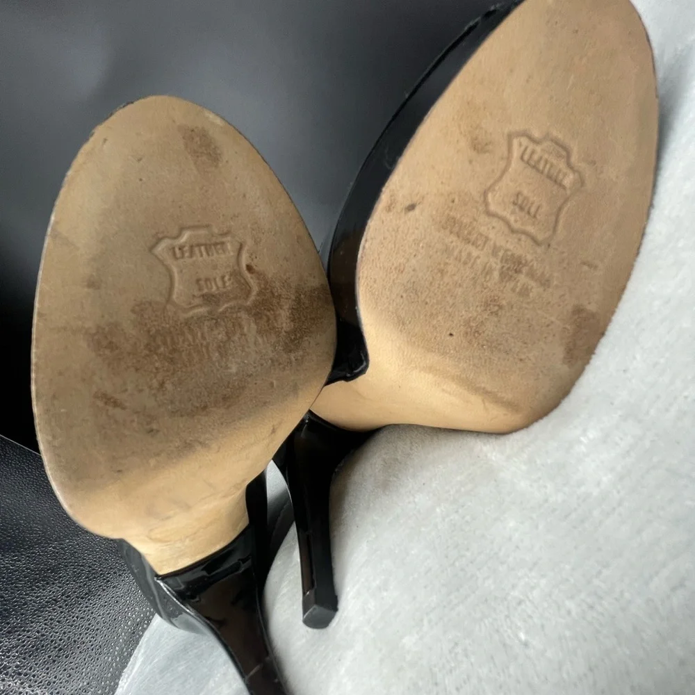 Stuart Weitzman Patent Leather Peep Toe Platform Heels Made in Spain Size 5.5 - Picture 8 of 9